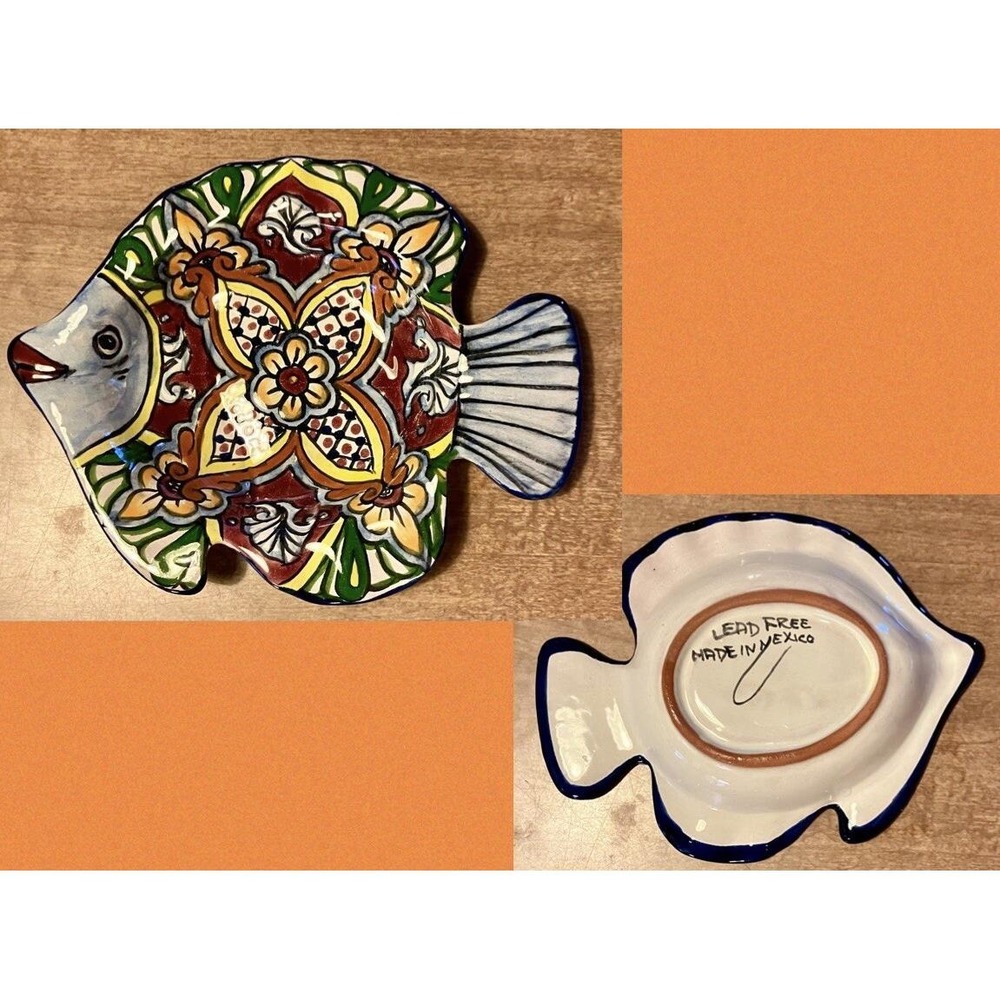 Talavera Mexican Pottery Fish Plate Hand Painted Lead Free Ceramic Decor 7 Inch